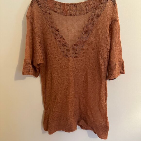 Pink Angora Mesh Short Sleeve Sweater with V-neck - Picture 3 of 3